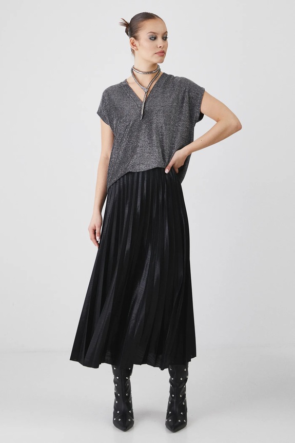 T-shirt damski z metaliczną nicią kolor srebrny RW24-TSDA00 srebrny RW24