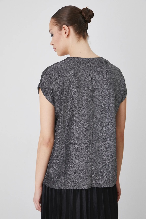 Odzież T-shirt damski z metaliczną nicią kolor srebrny RW24-TSDA00 srebrny