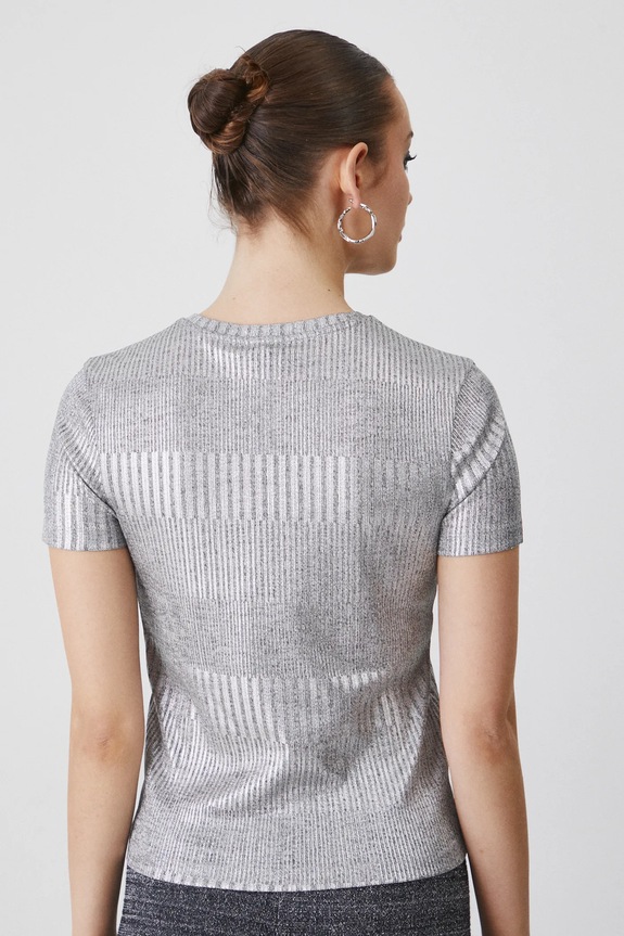 Odzież T-shirt damski z metaliczną nicią kolor srebrny RW24-TSDA01 srebrny