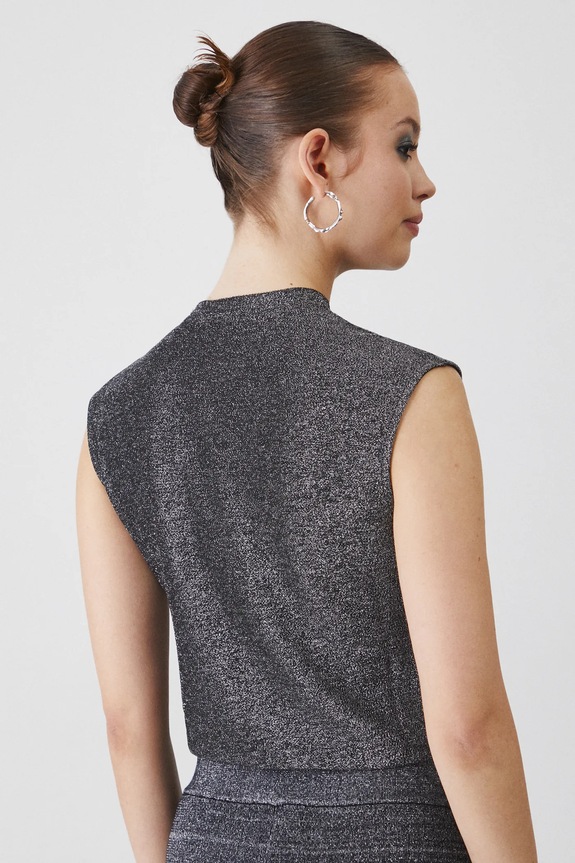 Odzież Body damskie z metaliczną nicią kolor srebrny RW24-TSDA03 srebrny