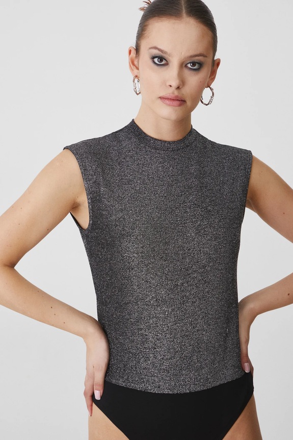 Body damskie z metaliczną nicią kolor srebrny srebrny RW24-TSDA03