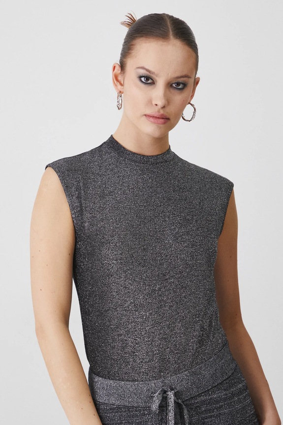 Body damskie z metaliczną nicią kolor srebrny RW24-TSDA03 srebrny