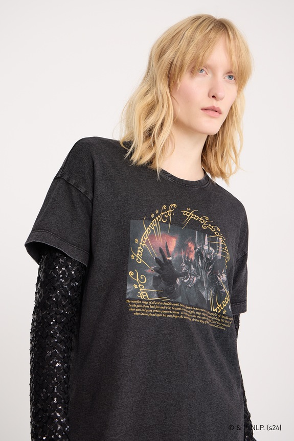 T-shirt bawełniany damski z kolekcji The Lord of the Rings kolor szary okrągły szary RW24-TSDA84