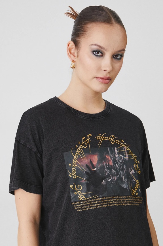 T-shirt bawełniany damski z kolekcji The Lord of the Rings kolor szary RW24-TSDA84 szary