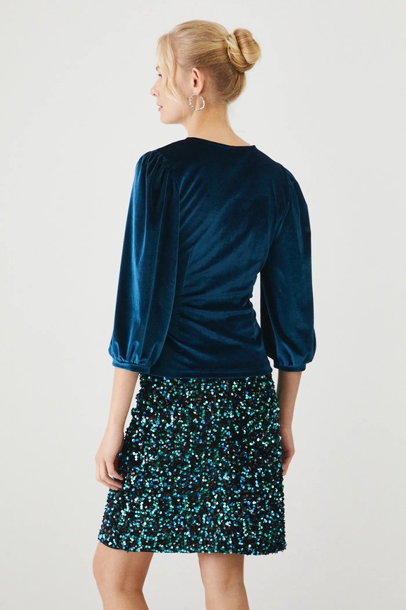 Odzież Bluzka damska welurowa kolor multicolor RW24-TSDB50 niebieski
