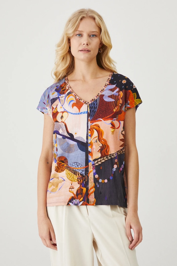 T-shirt bawełniany damski z kolekcji Karolina Matyjaszkowicz x Medicine kolor czarny RW24-TSDB56 multicolor RW24