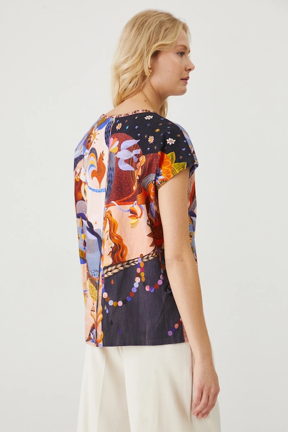 T-shirt bawełniany damski z kolekcji Karolina Matyjaszkowicz x Medicine kolor czarny multicolor RW24-TSDB56