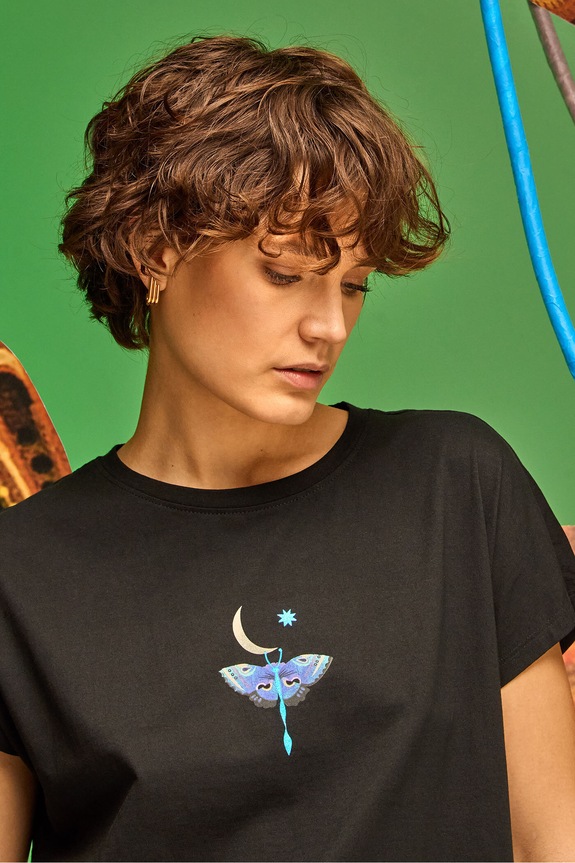 T-shirt bawełniany damski z kolekcji Karolina Matyjaszkowicz x Medicine kolor czarny okrągły czarny RW24-TSDB60