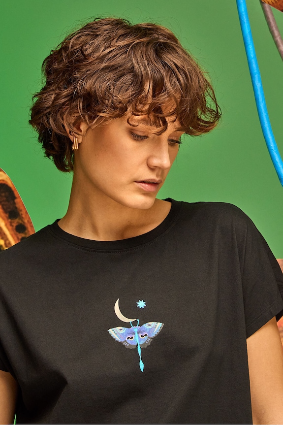 T-shirt bawełniany damski z kolekcji Karolina Matyjaszkowicz x Medicine kolor czarny okrągły czarny RW24-TSDB60