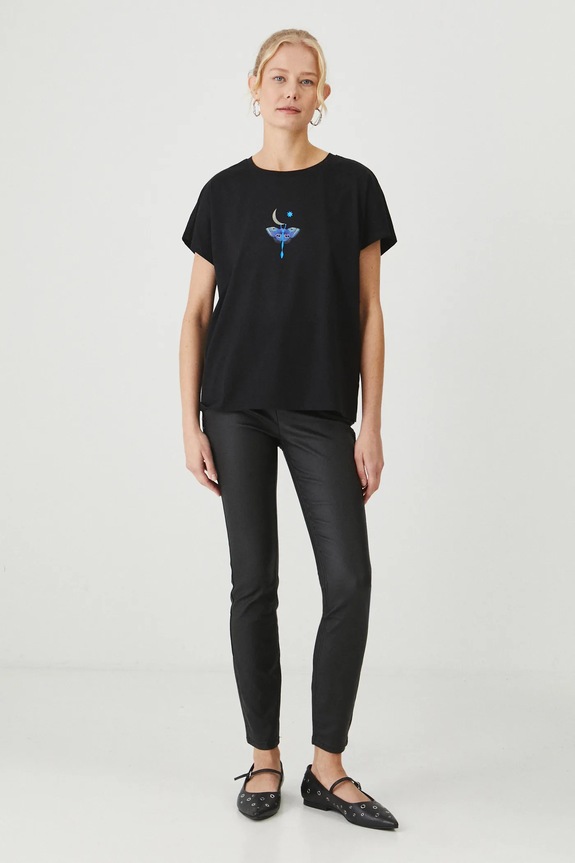 Odzież T-shirt bawełniany damski z kolekcji Karolina Matyjaszkowicz x Medicine kolor czarny RW24-TSDB60 czarny