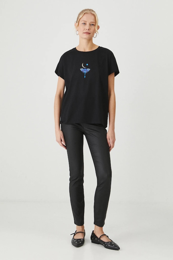Odzież T-shirt bawełniany damski z kolekcji Karolina Matyjaszkowicz x Medicine kolor czarny RW24-TSDB60 czarny