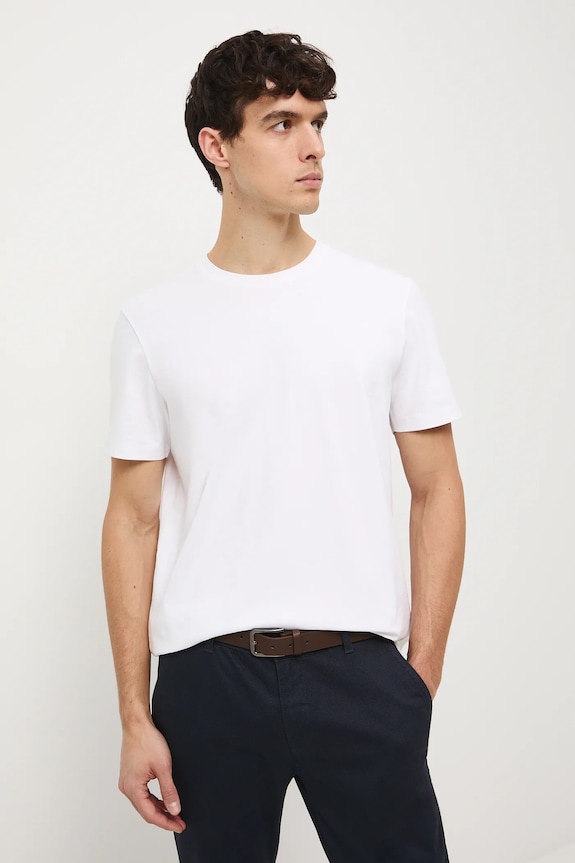 T-shirt bawełniany męski z domieszką elastanu gładki kolor biały gładkie biały RW24-TSM020