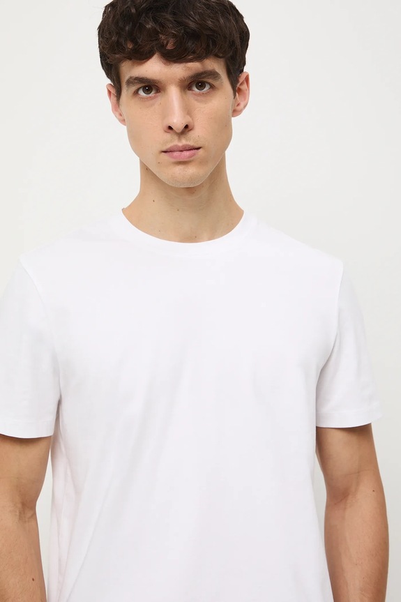 Bavlnené tričko pánske s prímesou elastanu, hladká biela farba biela RW24-TSM020
