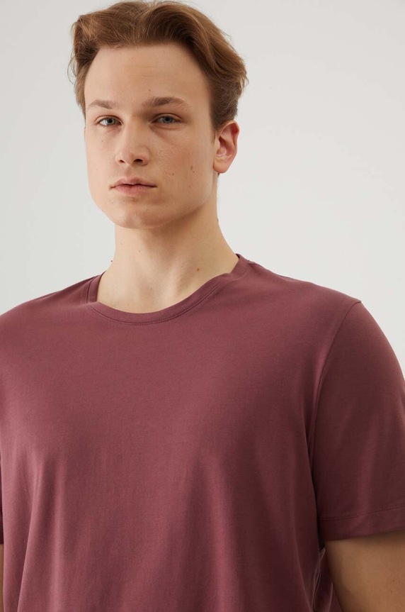 T-shirt bawełniany męski z domieszką elastanu gładki kolor różowy różowy RW24-TSM020