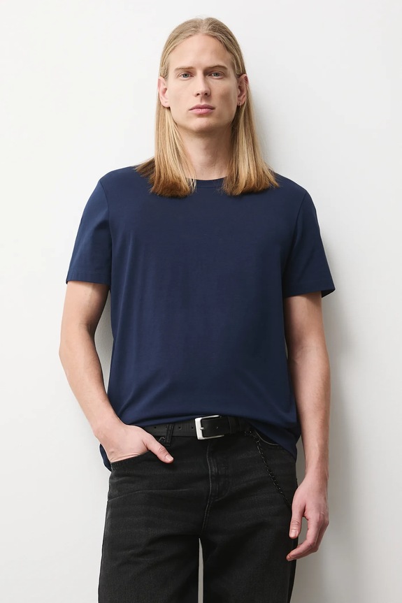 T-shirt bawełniany męski z domieszką elastanu gładki kolor granatowy gładkie granatowy RW24-TSM020