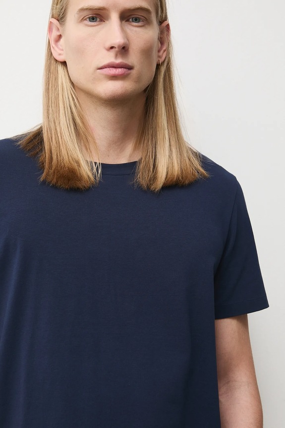 T-shirt bawełniany męski z domieszką elastanu gładki kolor granatowy granatowy RW24-TSM020