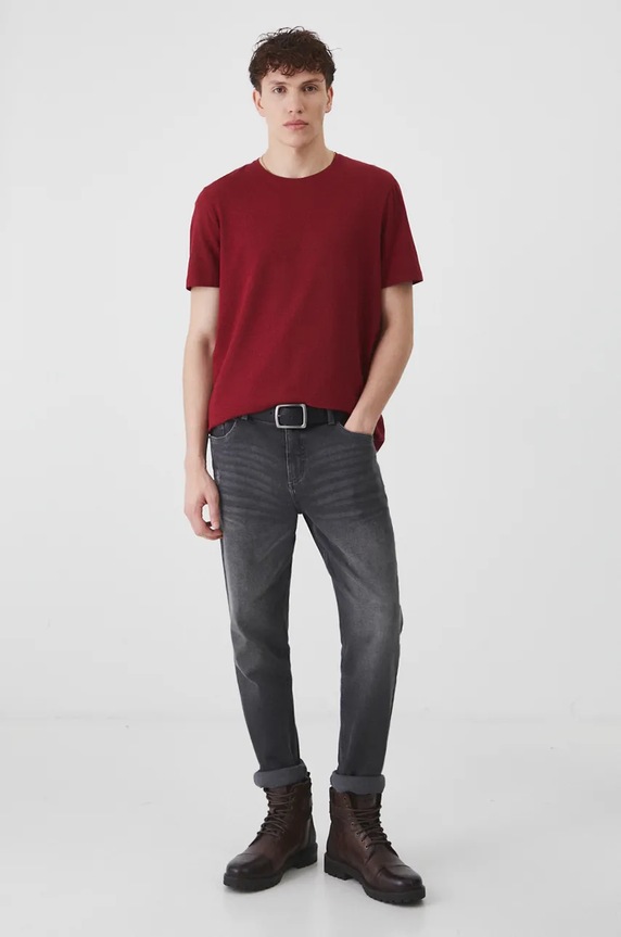 T-shirt bawełniany męski z domieszką elastanu gładki kolor bordowy RW24-TSM020 bordowy RW24