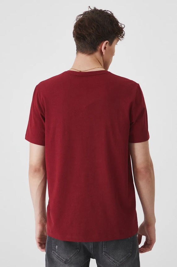 Odzież T-shirt bawełniany męski z domieszką elastanu gładki kolor bordowy RW24-TSM020 bordowy