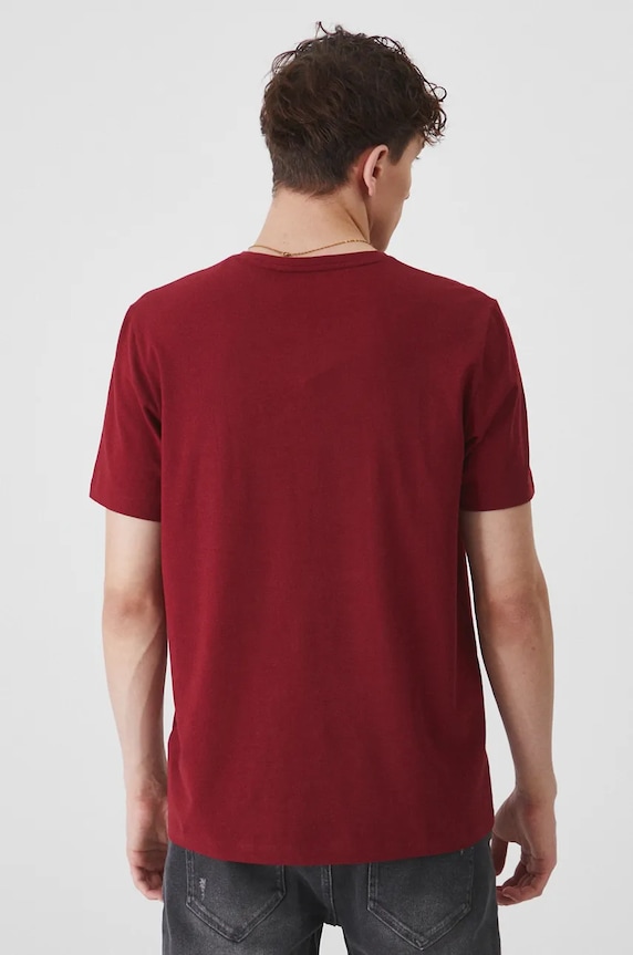 Odzież T-shirt bawełniany męski z domieszką elastanu gładki kolor bordowy RW24-TSM020 bordowy