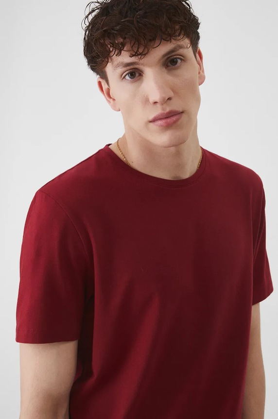 T-shirt bawełniany męski z domieszką elastanu gładki kolor bordowy bordowy RW24-TSM020