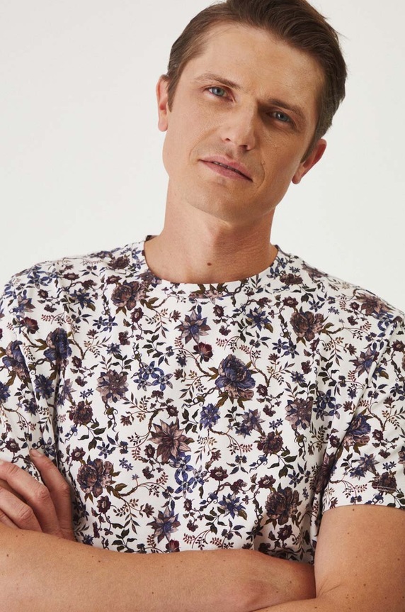 T-shirt bawełniany męski kolor beżowy beżowy RW24-TSM025