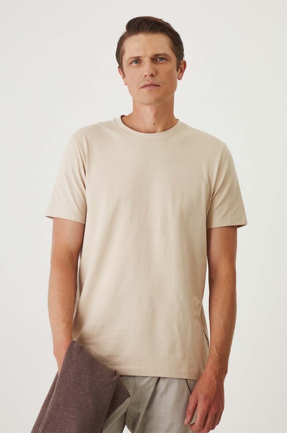 Bavlněné tričko pánské s elastanem, bez vzoru béžová barva RW24-TSM026 béžová RW24