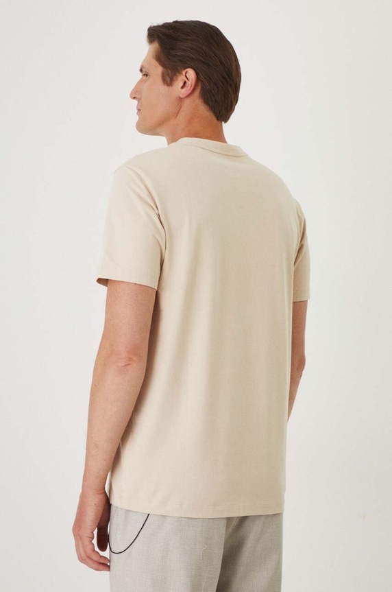 Oblečení Bavlněné tričko pánské s elastanem, bez vzoru béžová barva RW24-TSM026 béžová