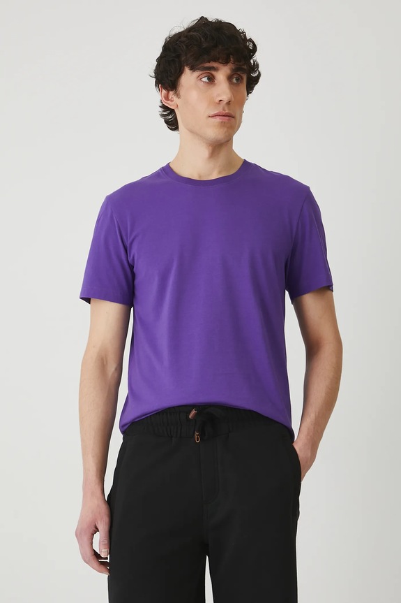T-shirt bawełniany męski z elastanem gładki kolor fioletowy gładkie fioletowy RW24-TSM026