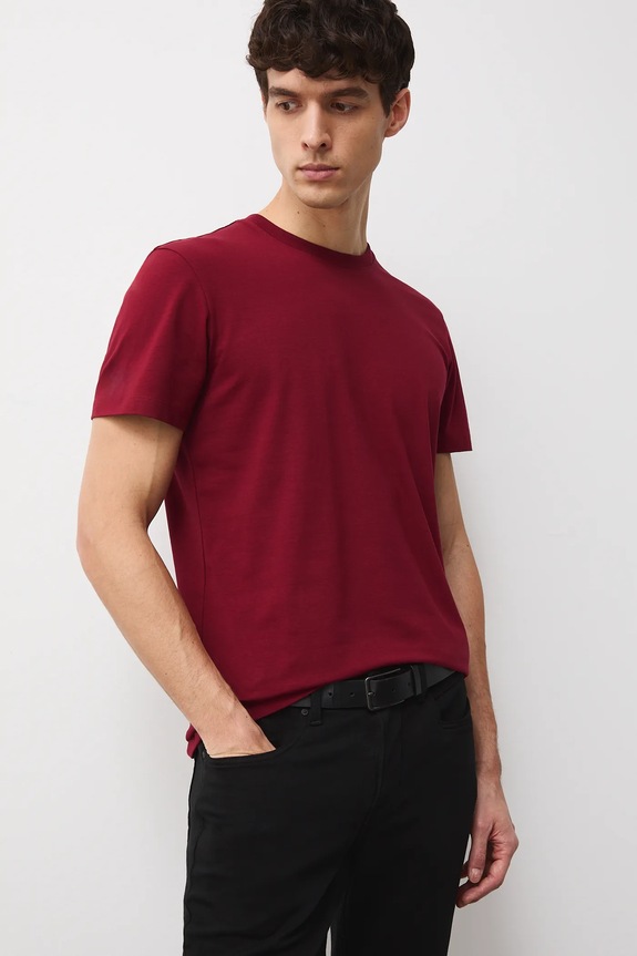 T-shirt bawełniany męski z elastanem gładki kolor bordowy gładkie bordowy RW24-TSM026