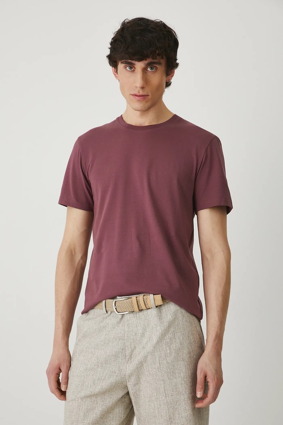 Oblečenie Bavlnené tričko pánske s elastanom, hladký fialová farba RW24-TSM026 fialová