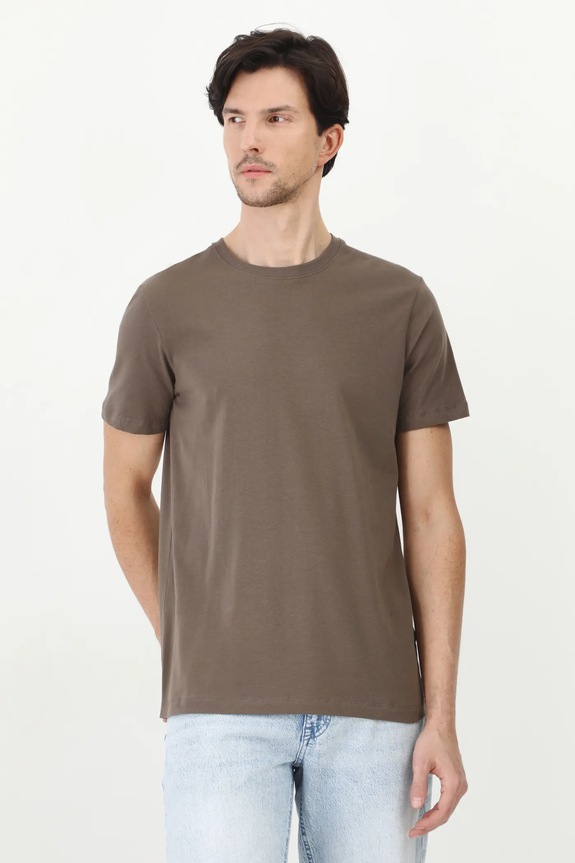 T-shirt bawełniany męski z elastanem gładki kolor brązowy gładkie brązowy RW24-TSM026