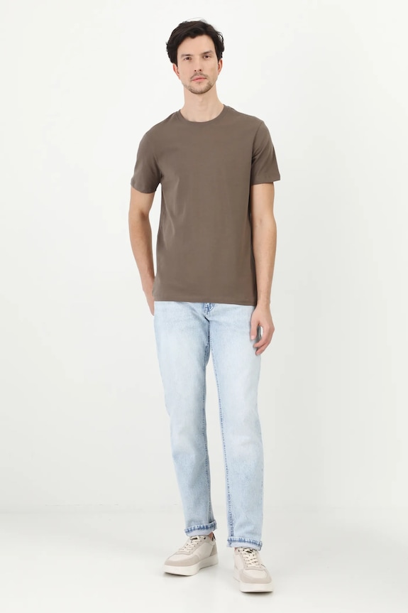 T-shirt bawełniany męski z elastanem gładki kolor brązowy RW24-TSM026 brązowy RW24