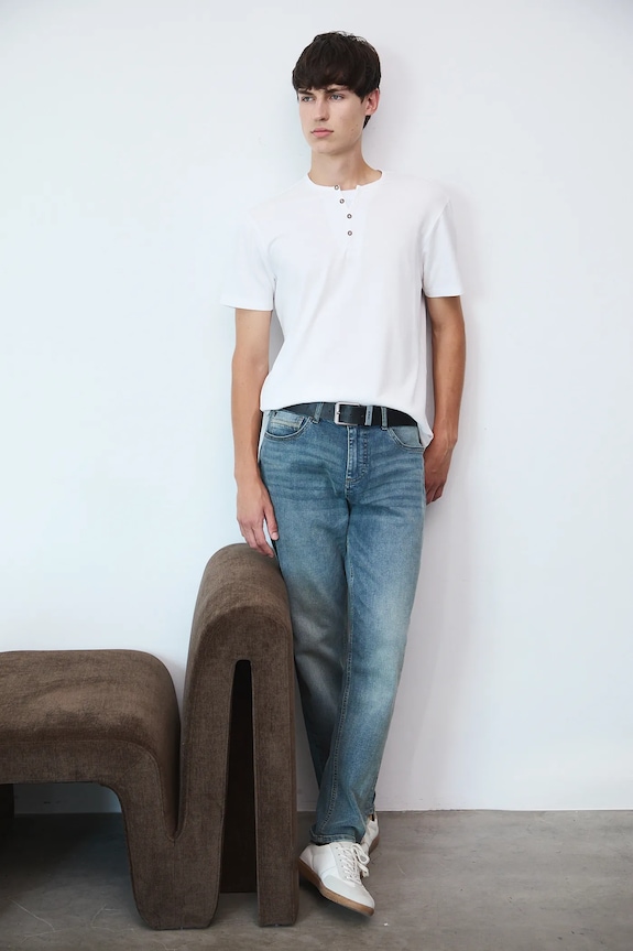 T-shirt basic męski bawełniany z elastanem z elastanem biały RW24-TSM040