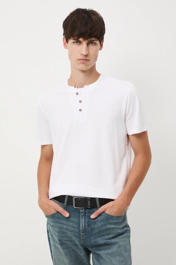 T-shirt basic męski bawełniany z elastanem biały RW24-TSM040