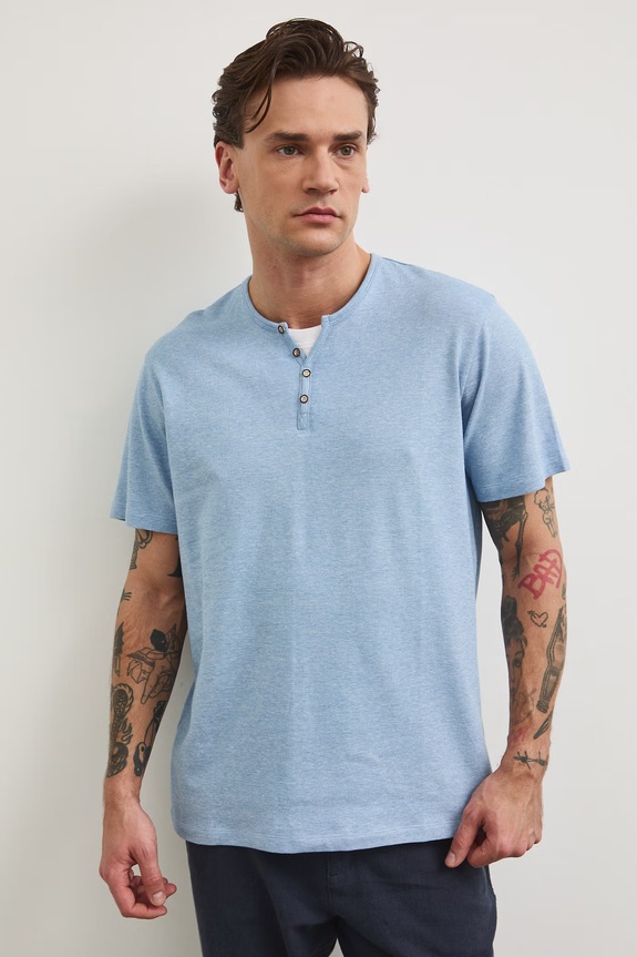 T-shirt basic męski bawełniany z elastanem RW24-TSM040 niebieski RW24