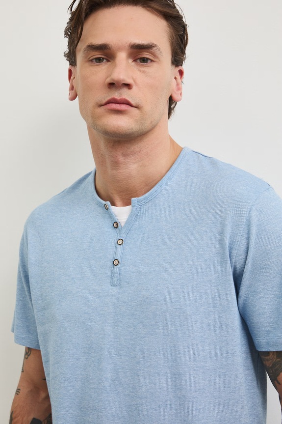 T-shirt basic męski bawełniany z elastanem niebieski RW24-TSM040