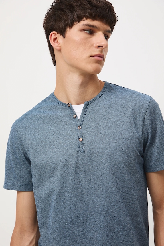 T-shirt basic męski bawełniany z elastanem z elastanem niebieski RW24-TSM040
