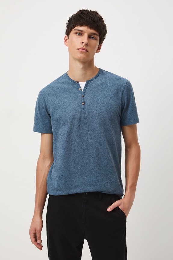 T-shirt basic męski bawełniany z elastanem niebieski RW24-TSM040