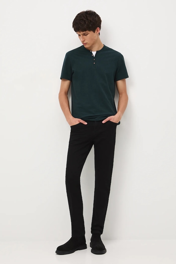 T-shirt basic męski bawełniany z elastanem z elastanem turkusowy RW24-TSM040