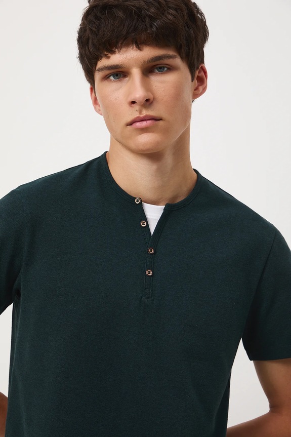 T-shirt basic męski bawełniany z elastanem turkusowy RW24-TSM040