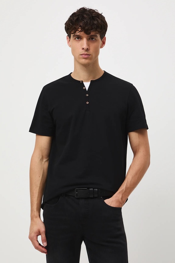 T-shirt basic męski bawełniany z elastanem z elastanem czarny RW24-TSM040