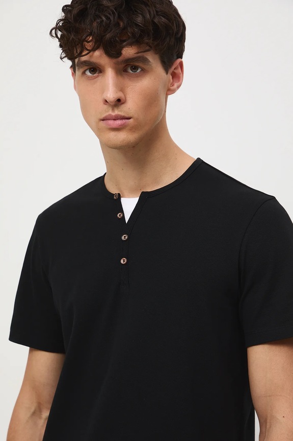 T-shirt basic męski bawełniany z elastanem czarny RW24-TSM040