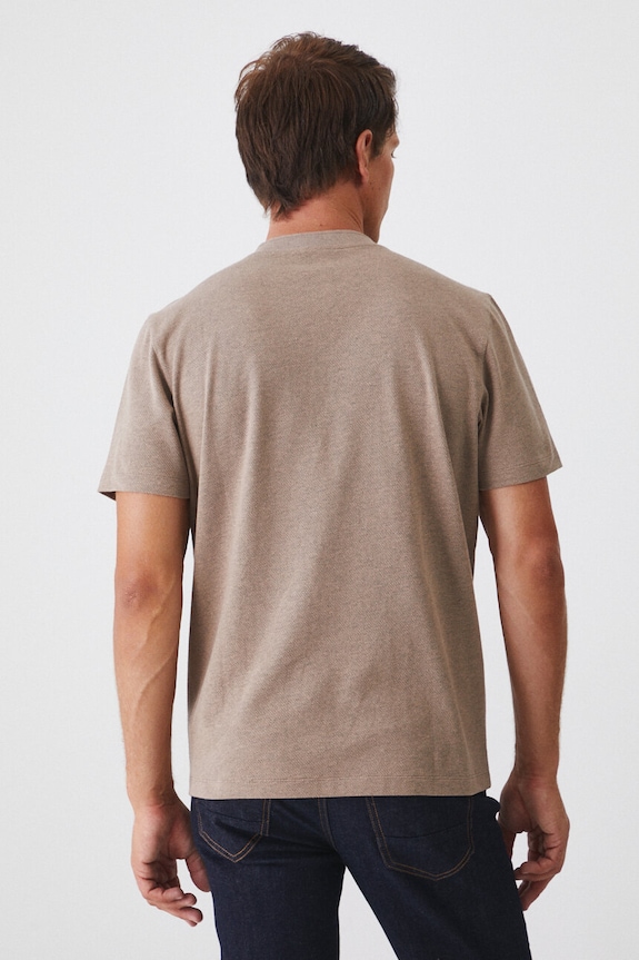 Odzież T-shirt bawełniany męski z domieszką elastanu kolor beżowy RW24-TSM061 beżowy