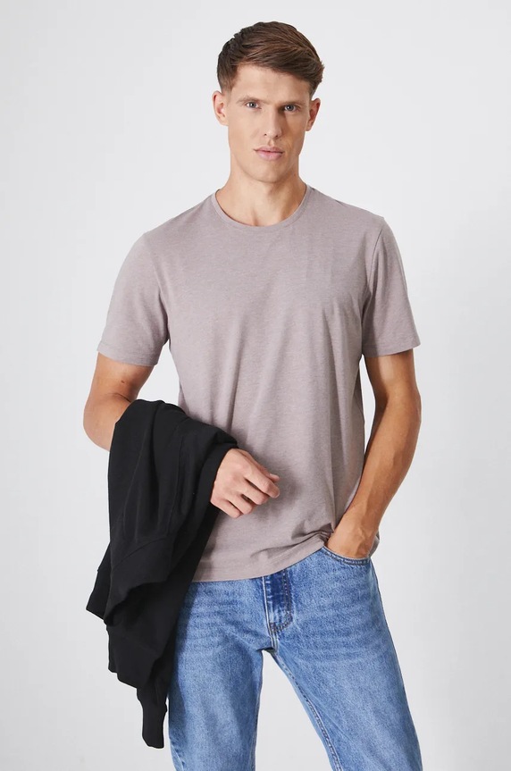 T-shirt męski melanżowy kolor beżowy melanż beżowy RW24-TSM091