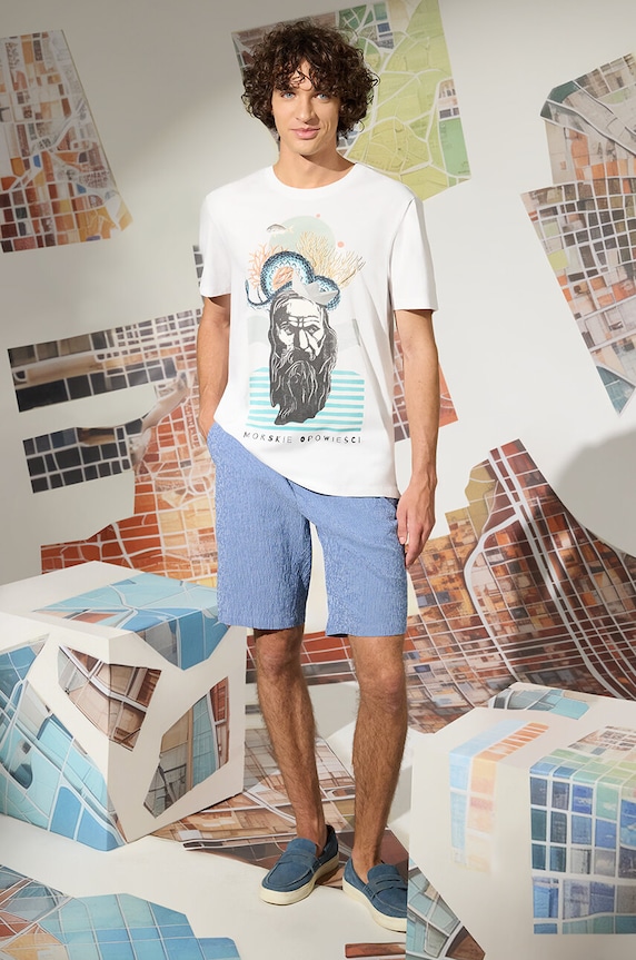 T-shirt bawełniany męski z kolekcji Magia Miejsc kolor biały okrągły biały RW24-TSM151