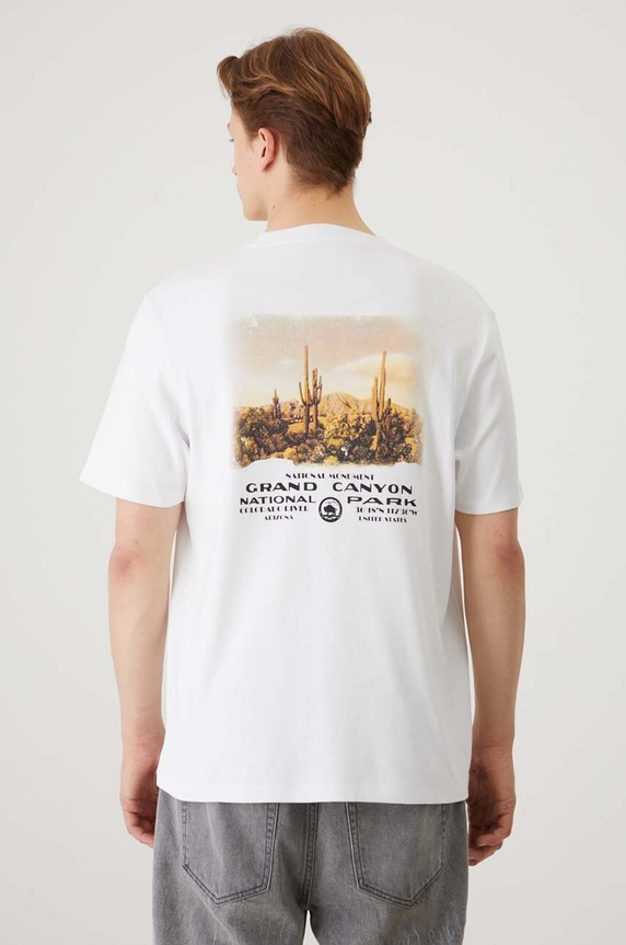T-shirt bawełniany męski kolor biały okrągły biały RW24-TSM205