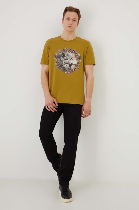 Bavlněné tričko pánské s příměsí elastanu s potiskem zelená barva RW24.TSM206 zelená RW24