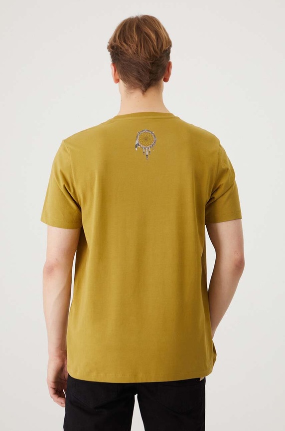 Oblečení Bavlněné tričko pánské s příměsí elastanu s potiskem zelená barva RW24.TSM206 zelená