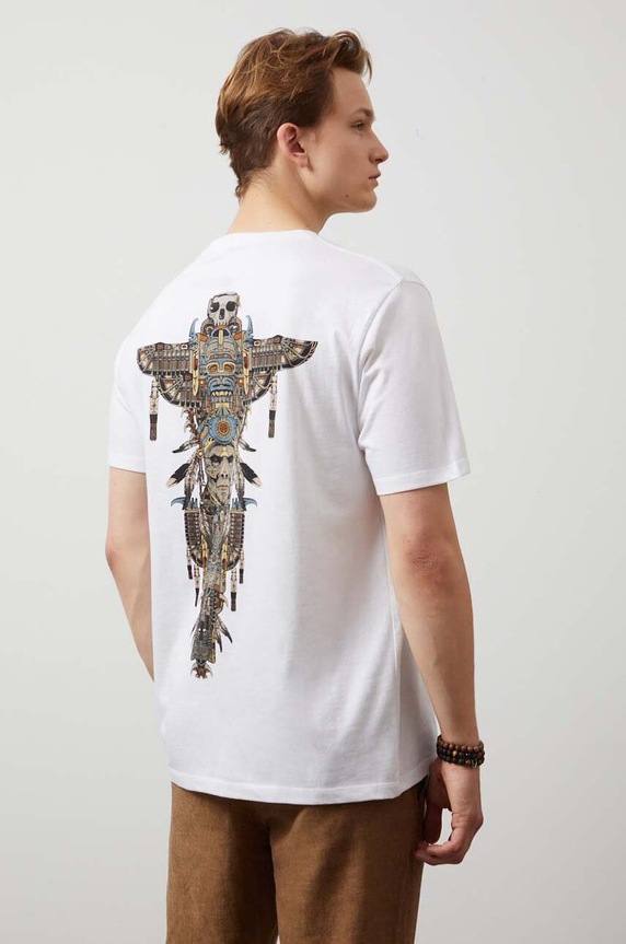 T-shirt bawełniany męski z nadrukiem kolor biały okrągły biały RW24-TSM207