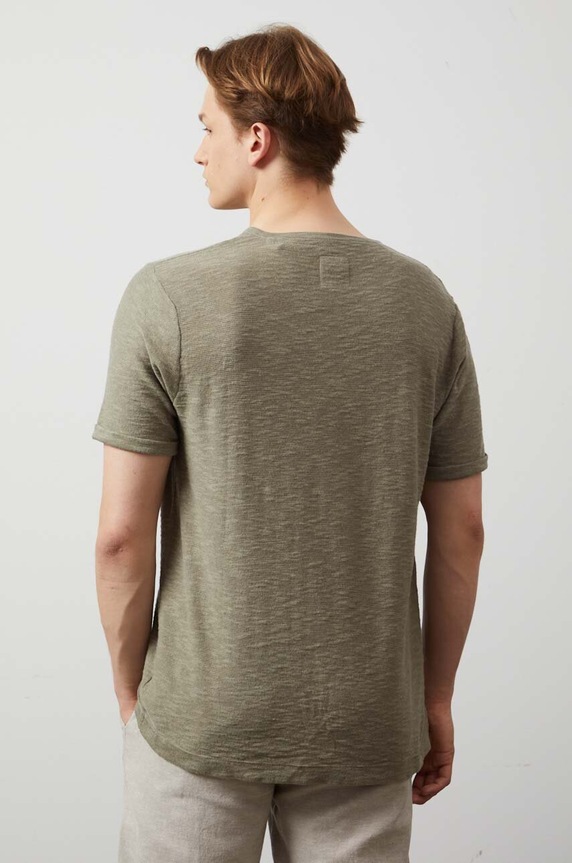 Odzież T-shirt z domieszką lnu męski gładki kolor zielony RW24-TSM210 zielony